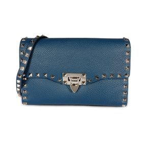 Valentino Navy Grainy Calfskin Rockstud Medium Crossbody Bag